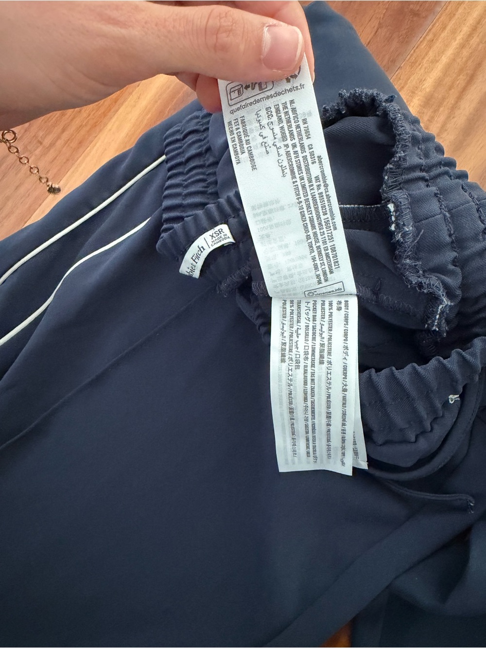 Abercrombie & Fitch Navy Wide-Leg Track Pants with White Stripes - Picture 8 of 10